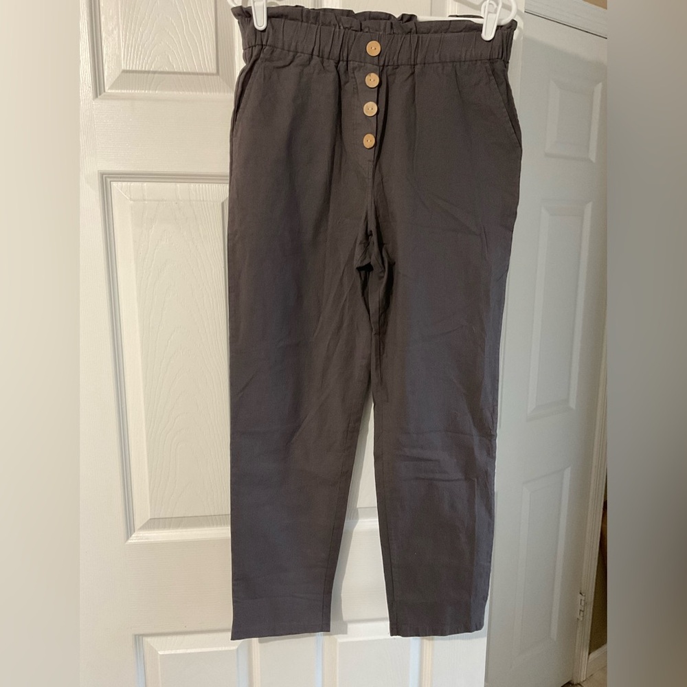 Ni min Gray Button-Front Pants
